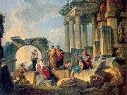 Panini, Giovanni Paolo Ruins with Scene of the Apostle Paul Preaching oil painting on canvas